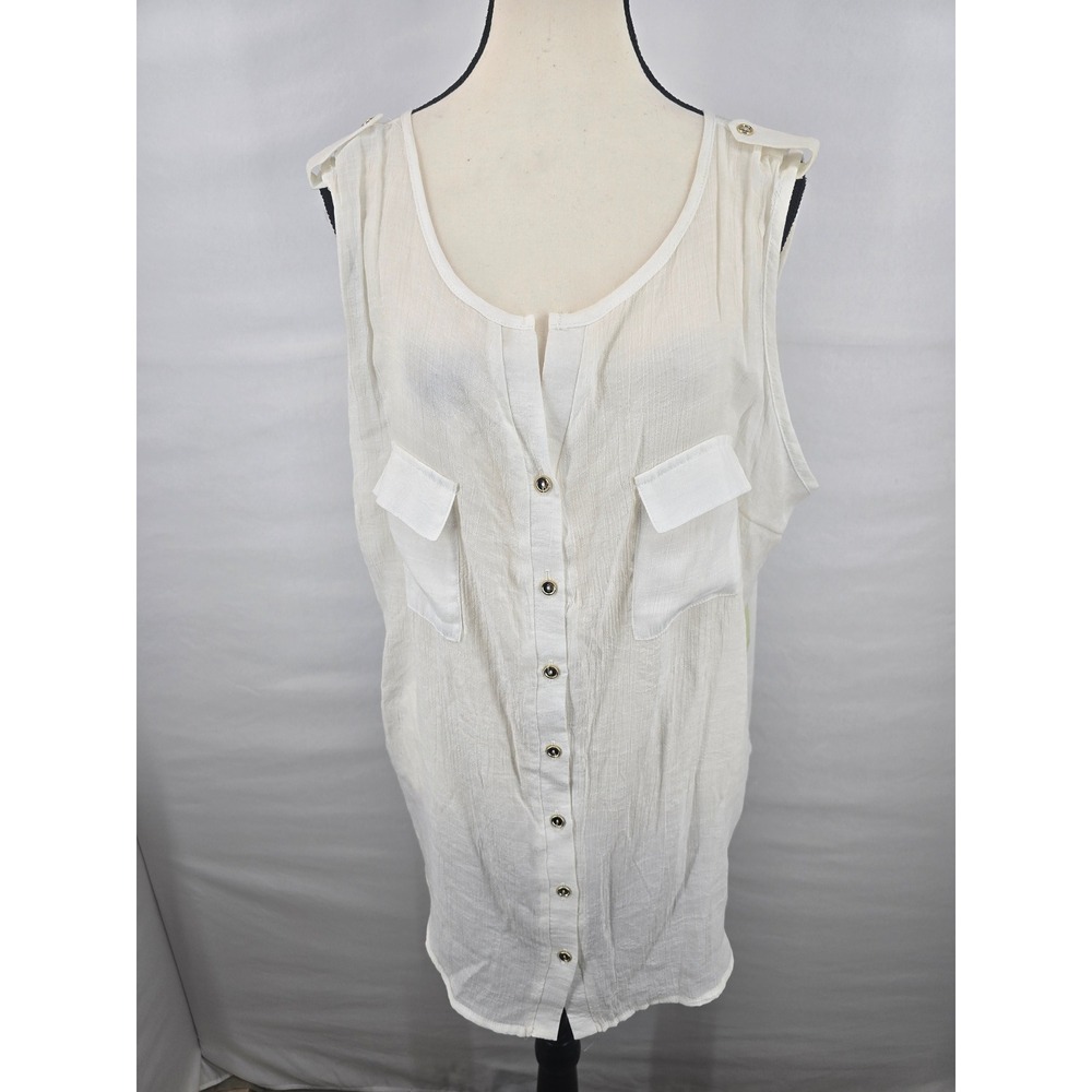 PerSeption Women White Sleeveless Button Down Tunic Top Plus Size 3X New